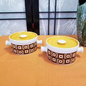 Set of 2 MCM MOD Ramekin Soup Bowls with Lids Siena Ware by Imperial